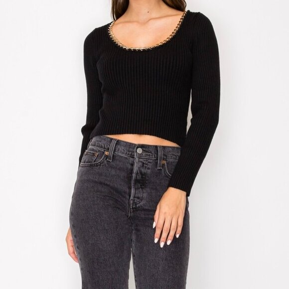 1 LEFT!! OFF THE CHAIN BLACK KNIT TOP - Picture 1 of 3